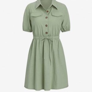 Half Button Flap Detail Mini Dress