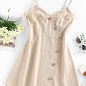Buttons Surplice Asymmetric Dress