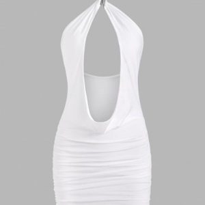 Choker Draped Ruched Backless Dress