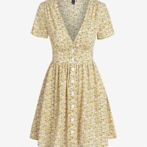 Ditsy Floral Plunge A Line Dress