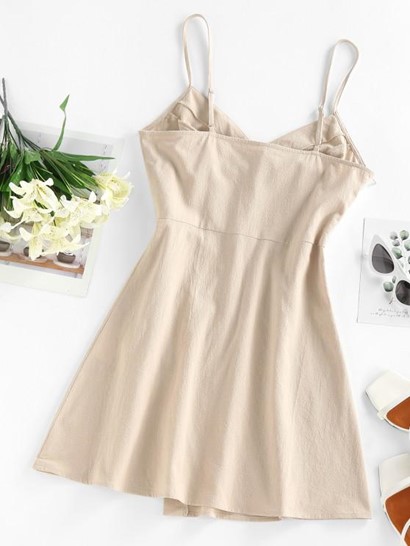 Buttons Surplice Asymmetric Dress - Image 2