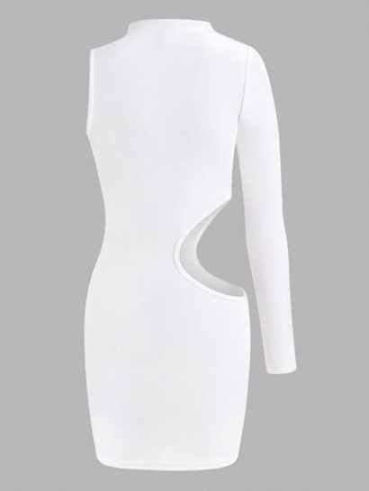 Mock Neck Cutout Velvet One Sleeve Slinky Dress - Image 2