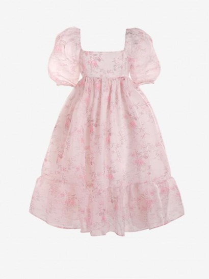 Floral Print Organza Puff Sleeves Pleated Detail Dress - Image 3