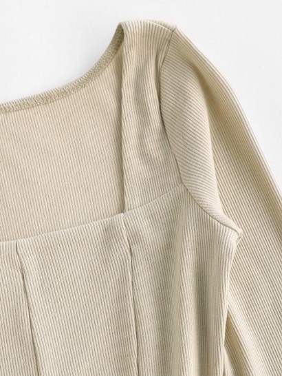 Square Collar Rib-knit Split Hem Slinky Dress - Image 4