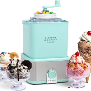 Electric Ice Cream Maker - Old Fashioned Soft Serve Ice Cream Machine Makes Frozen Yogurt or Gelato in Minutes - Fun Kitchen Appliance - Modern Style - Aqua - 2 Quart