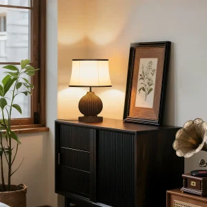 16" Vintage Walnut Wooden Table Lamp for Living Room Bedside Desk Light 110V 3000K 6000K E26 LED Bulb Onion Base Bedroom Office Hotel Home Decor night light