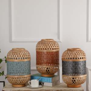 Hand-woven bamboo lantern wrought iron table lamp personalized bed & breakfast leaves hollow decorative crafts