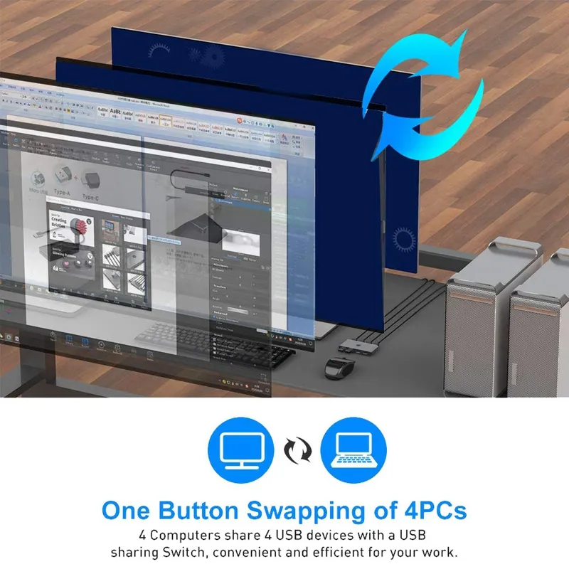 USB Computer Switch Selector For 4 Computers Sharing 4 USB Devices USB 2.0 Peripheral KVM Switcher Adapter - Image 3