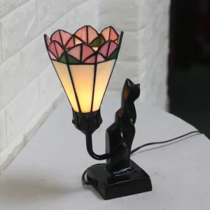 Retro Glass Table Lamp Home Decoration Baroque Cat Base Night Light Bedroom Bedside Living Room LED Table Light Fixtures