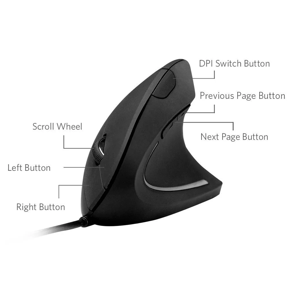 Ergonomic Mouse High Precision Optical Vertical Mouse Adjustable DPI 1200 2000 3600 USB Wired Computer Mouse Suitable for any comp - Image 2